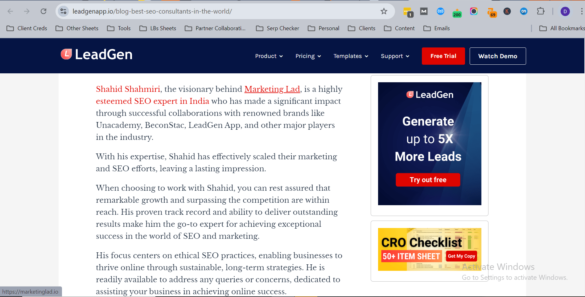 external link from leadgenapp to marketinglad
