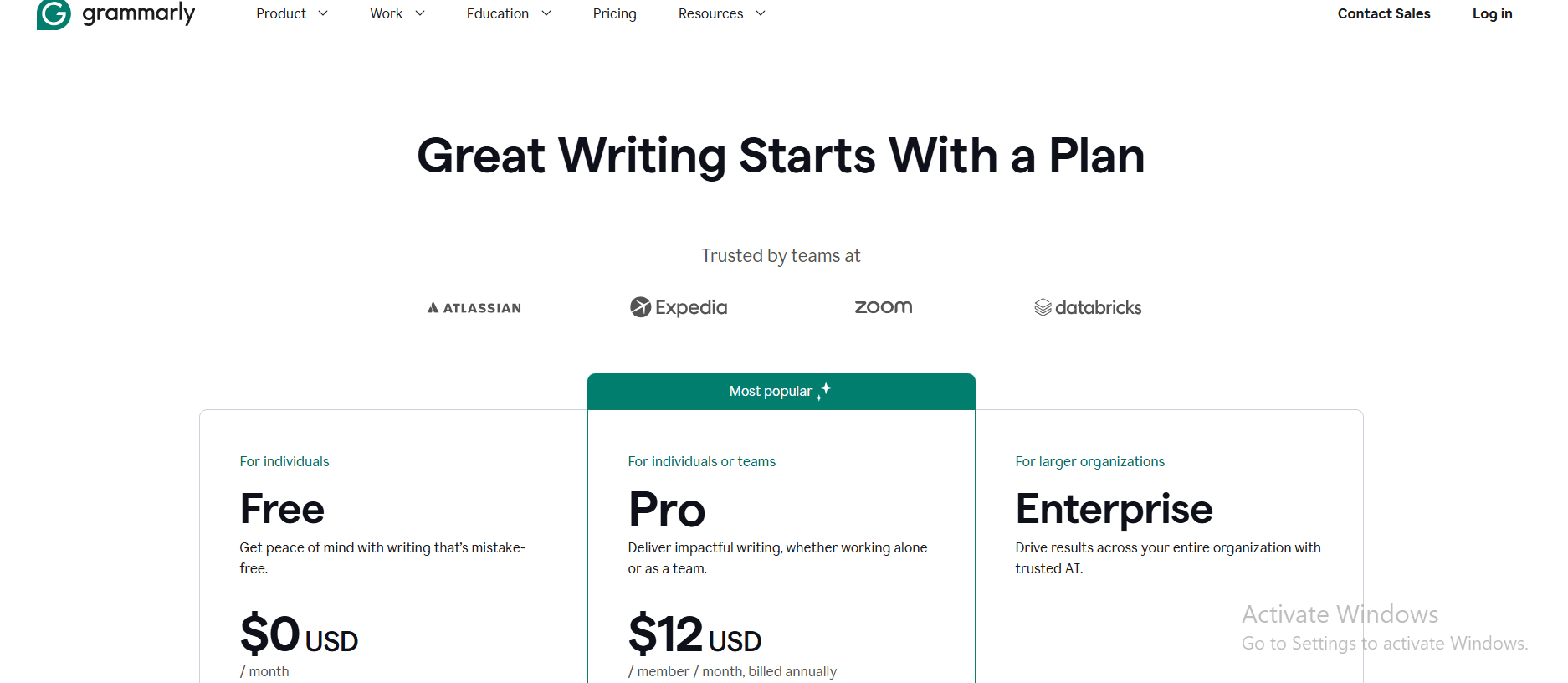 grammarly pricing