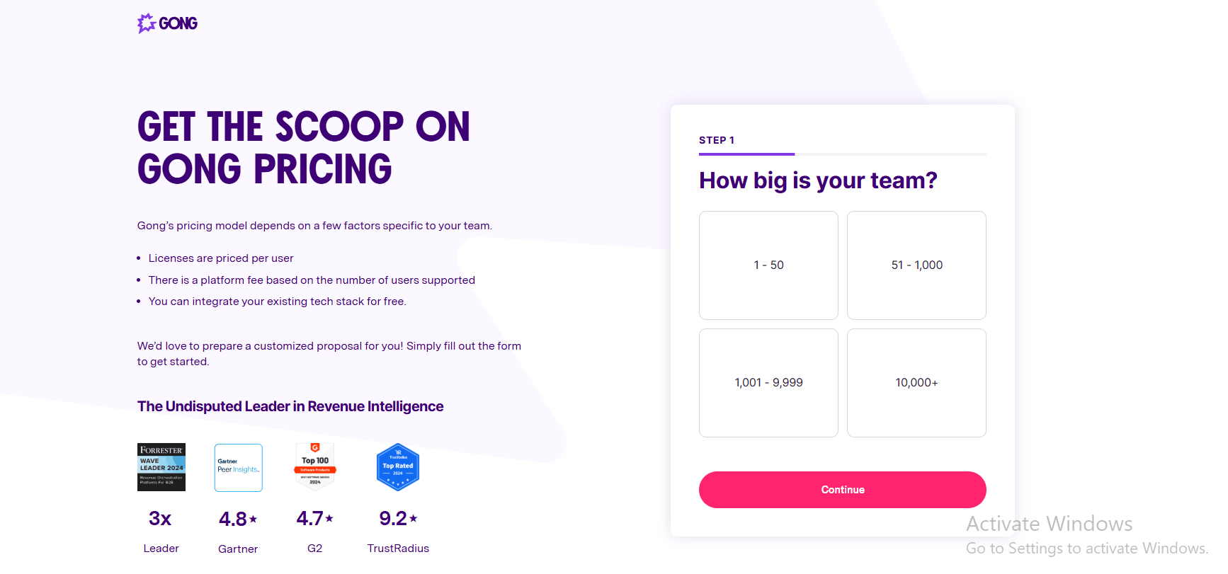 gong pricing