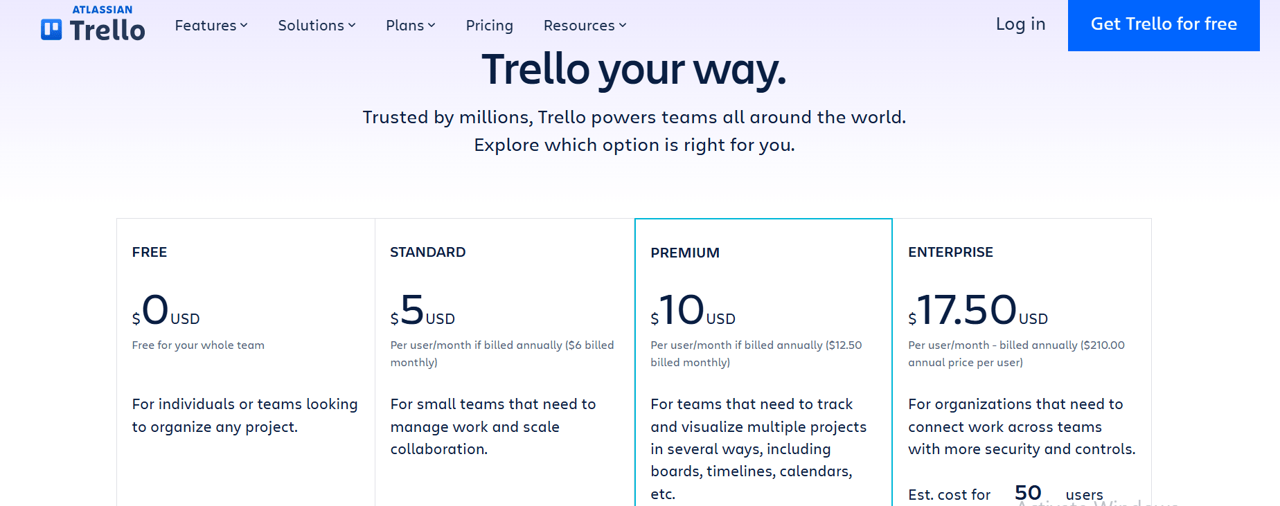 trello pricing