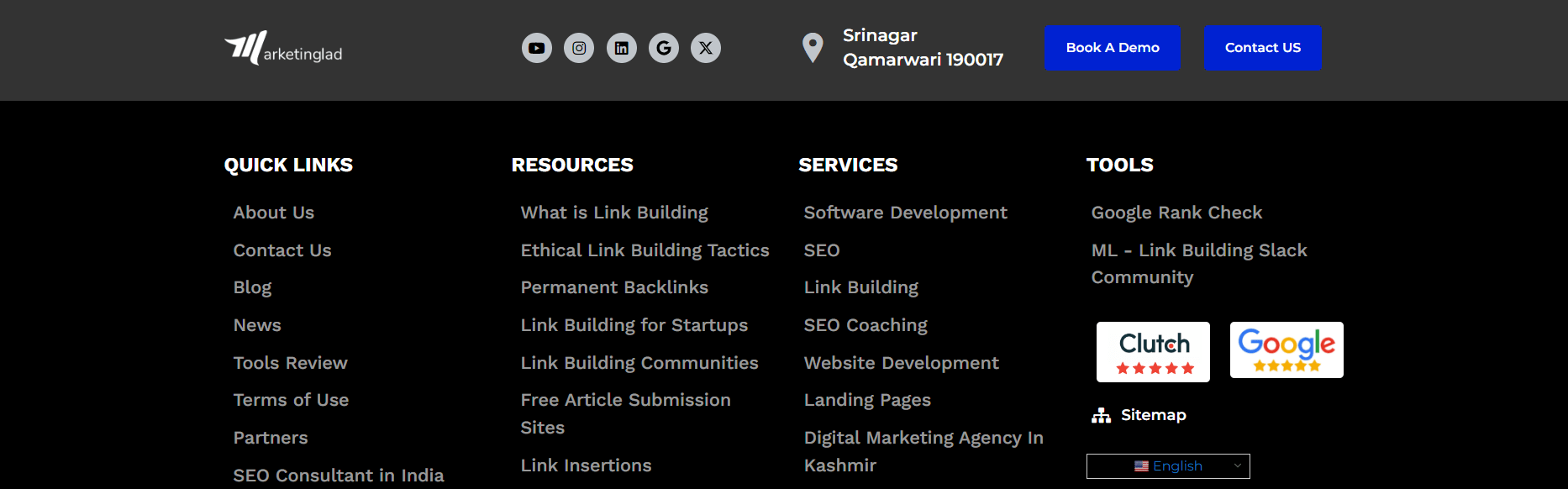 footer links