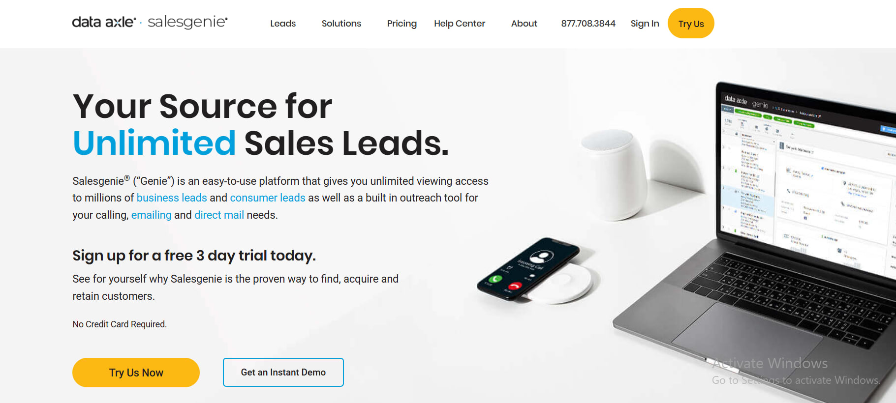 salesgenie homepage