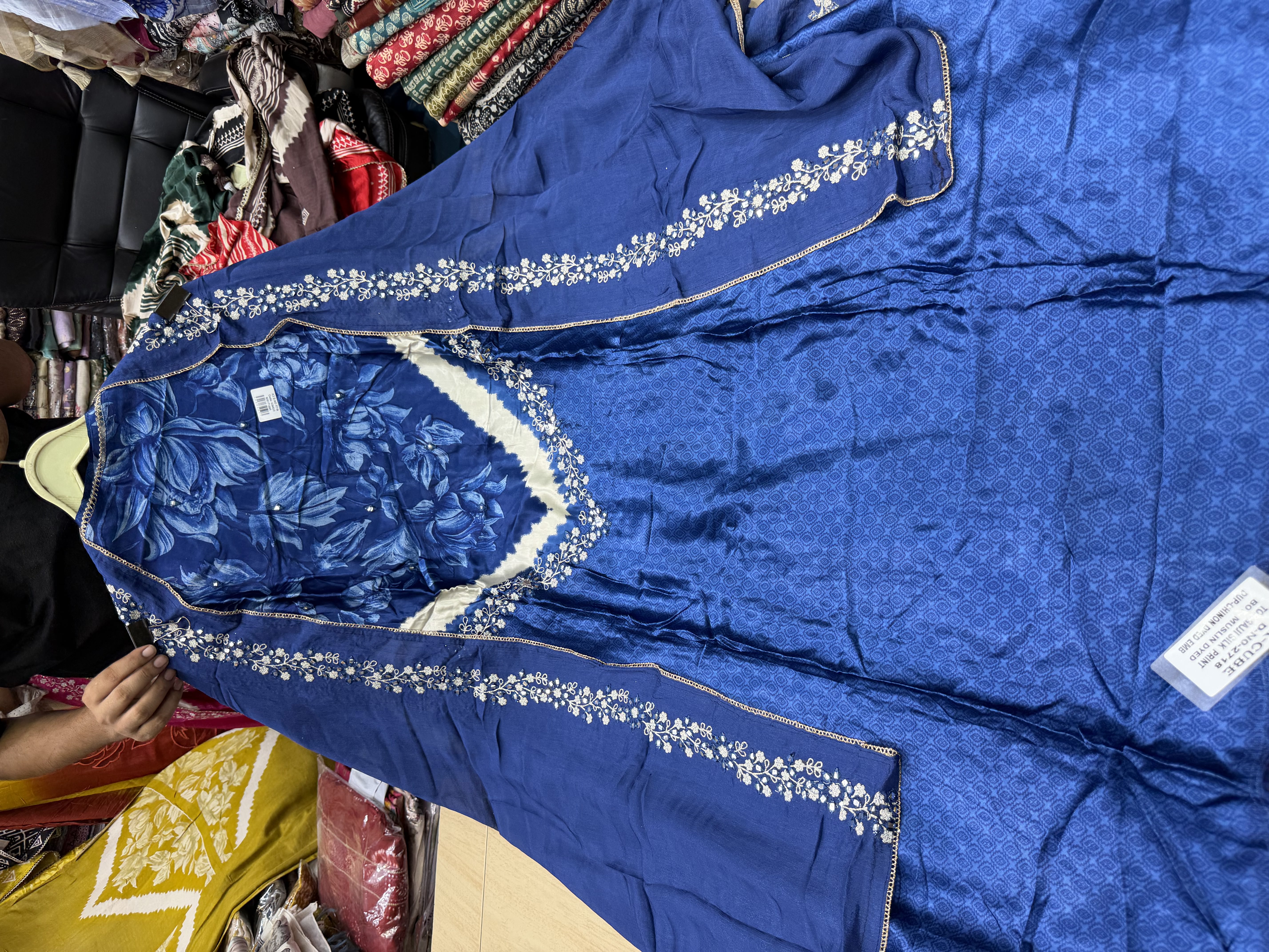 Royal Blue Pure Bangalori Silk Designer Suit Set