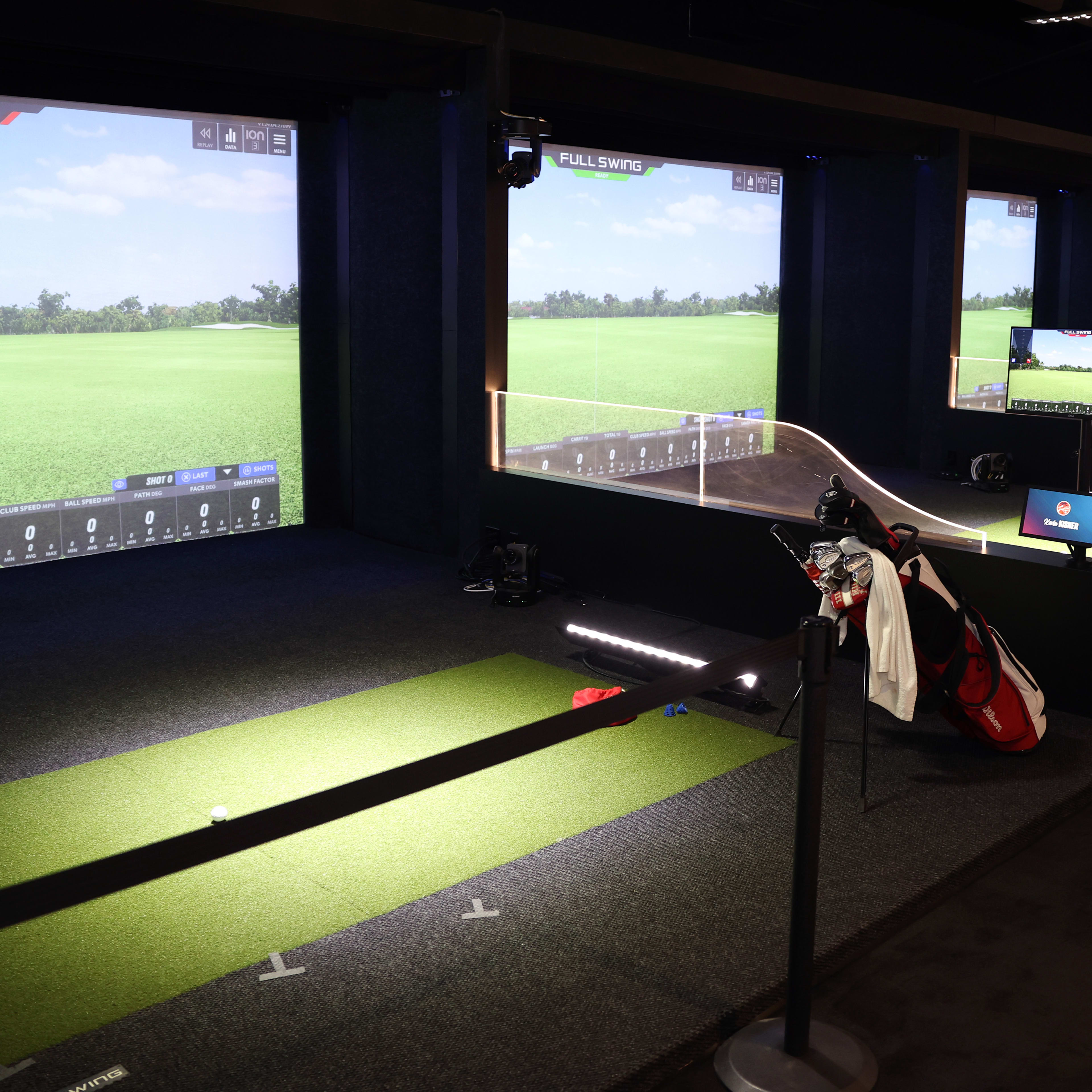 PALM BEACH GARDENS, FLORIDA - JANUARY 14: A general view of the player performance area before the TGL presented by SoFi match between the Jupiter Links Golf Club and the Los Angeles Golf Club at SoFi Center on January 14, 2025 in Palm Beach Gardens, Florida. (Photo by Megan Briggs/TGL/TGL via Getty Images)