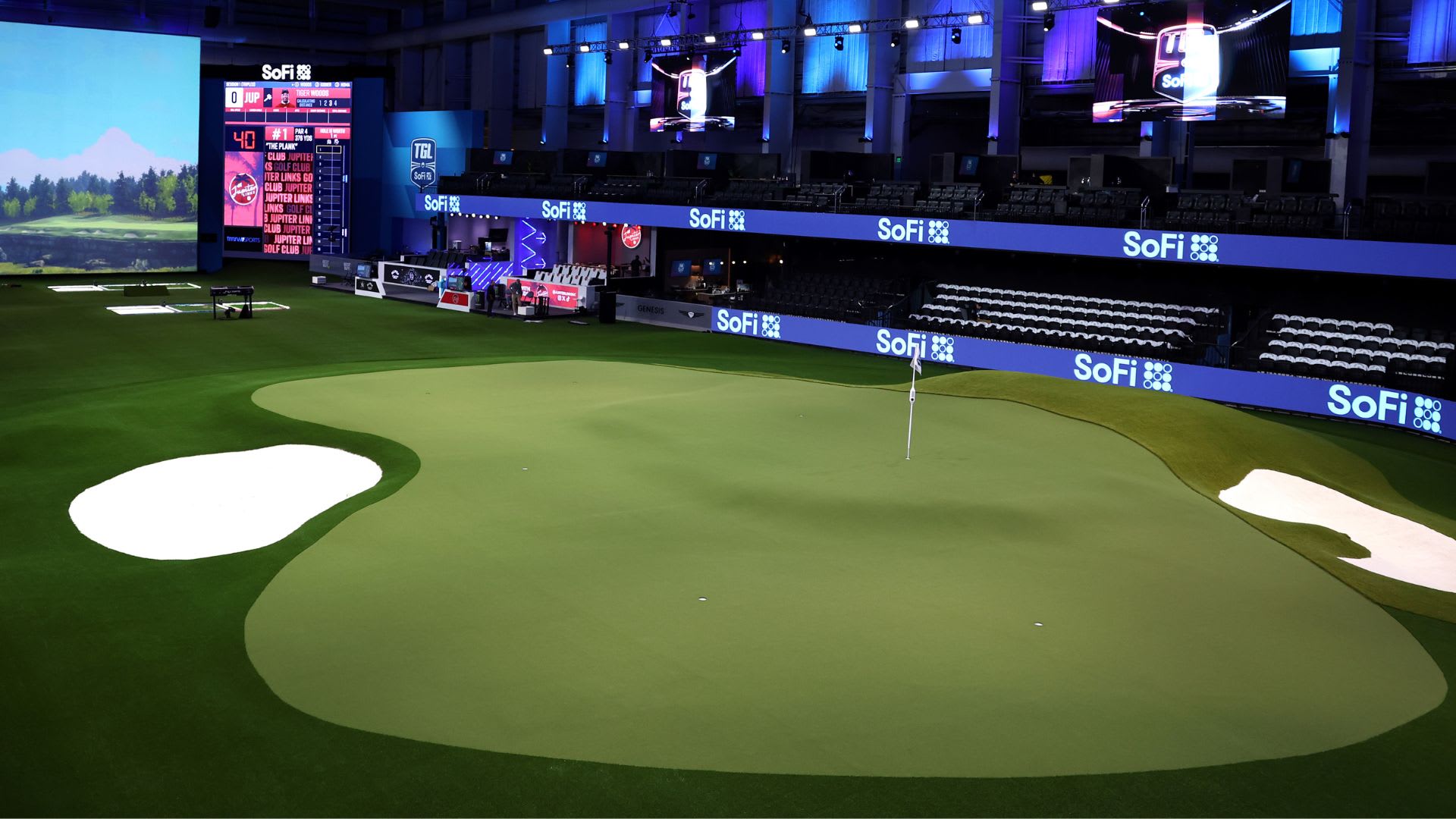 PALM BEACH GARDENS, FLORIDA - JANUARY 14: A general view of the green before the TGL presented by SoFi match between the Jupiter Links Golf Club and the Los Angeles Golf Club at SoFi Center on January 14, 2025 in Palm Beach Gardens, Florida. (Photo by Megan Briggs/TGL/TGL via Getty Images)