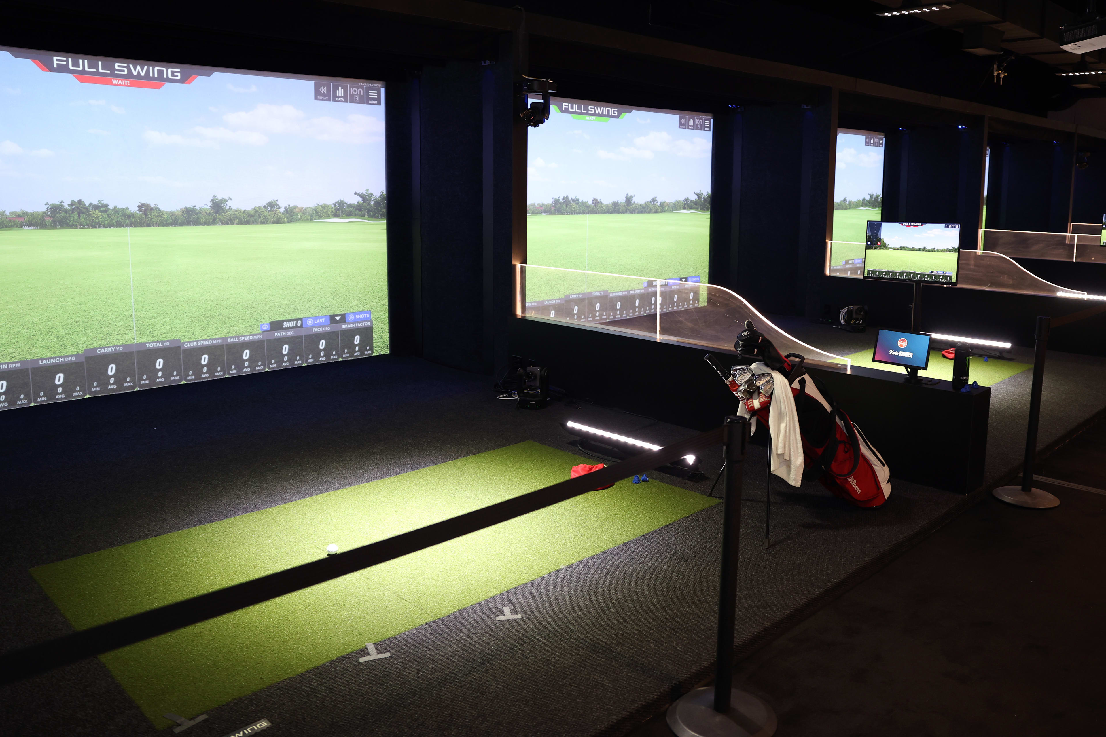 PALM BEACH GARDENS, FLORIDA - JANUARY 14: A general view of the player performance area before the TGL presented by SoFi match between the Jupiter Links Golf Club and the Los Angeles Golf Club at SoFi Center on January 14, 2025 in Palm Beach Gardens, Florida. (Photo by Megan Briggs/TGL/TGL via Getty Images)