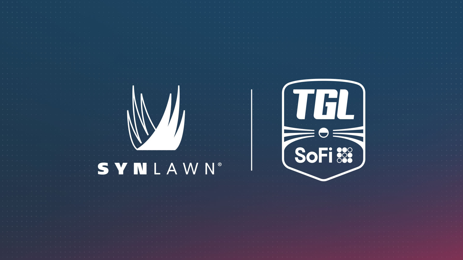 A logo lockup featuring the logo for SYNLawn and TGL presented by SoFi