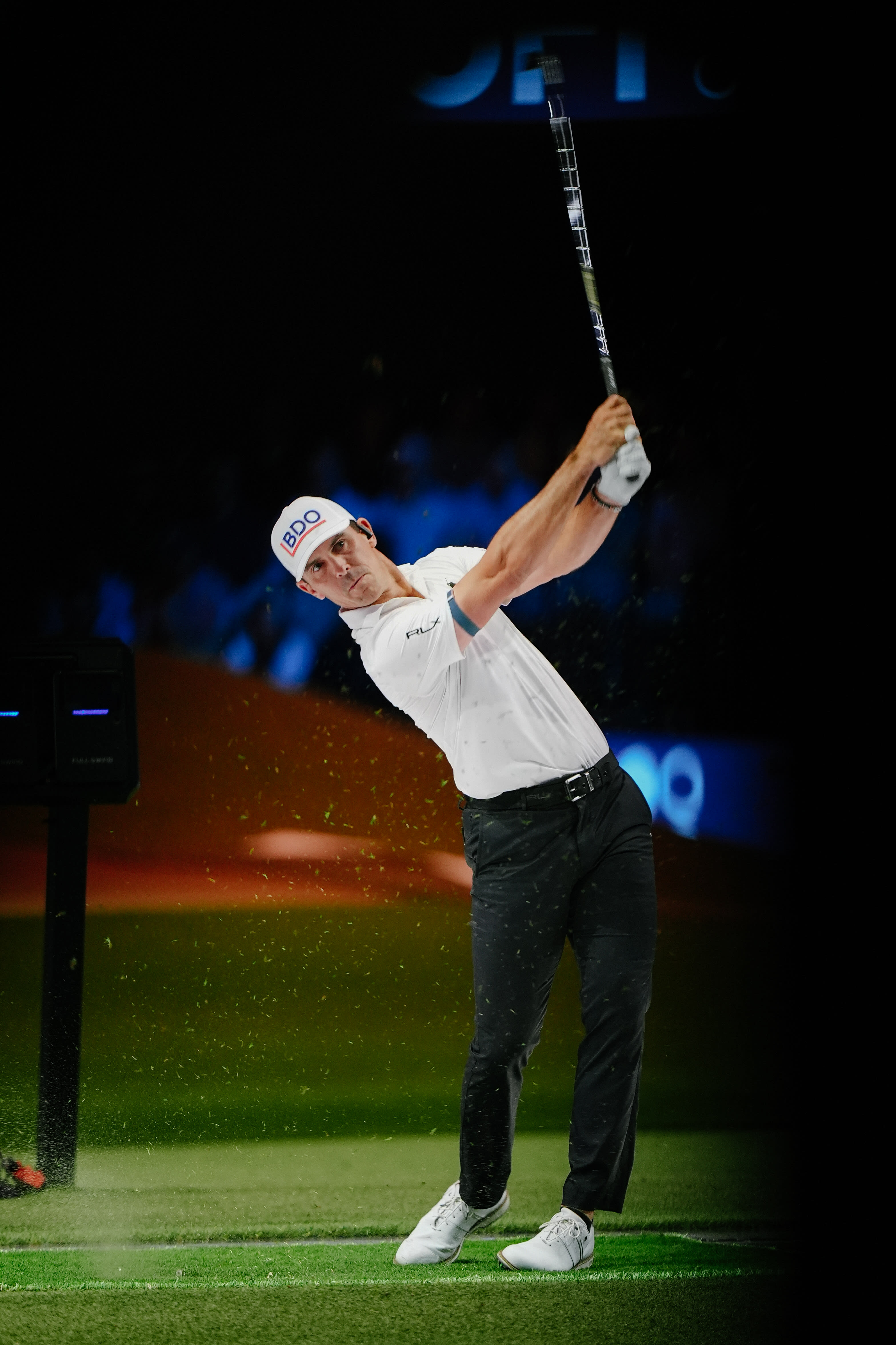 Caption/Description: PALM BEACH GARDENS, FLORIDA - JANUARY 21: Billy Horschel of Atlanta Drive GC reacts as he walks to the sixth hole green during their TGL presented by SoFi match at SoFi Center on January 21, 2025 in Palm Beach Gardens, Florida. (Photo by Megan Briggs/TGL/T