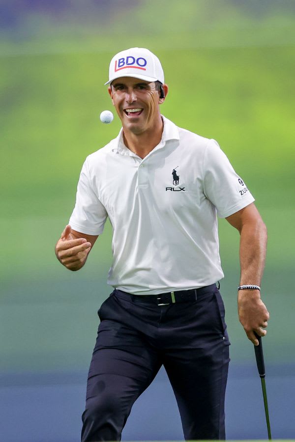 Caption/Description: PALM BEACH GARDENS, FLORIDA - JANUARY 21: Billy Horschel of Atlanta Drive GC reacts as he walks to the sixth hole green during their TGL presented by SoFi match at SoFi Center on January 21, 2025 in Palm Beach Gardens, Florida. (Photo by Megan Briggs/TGL/T