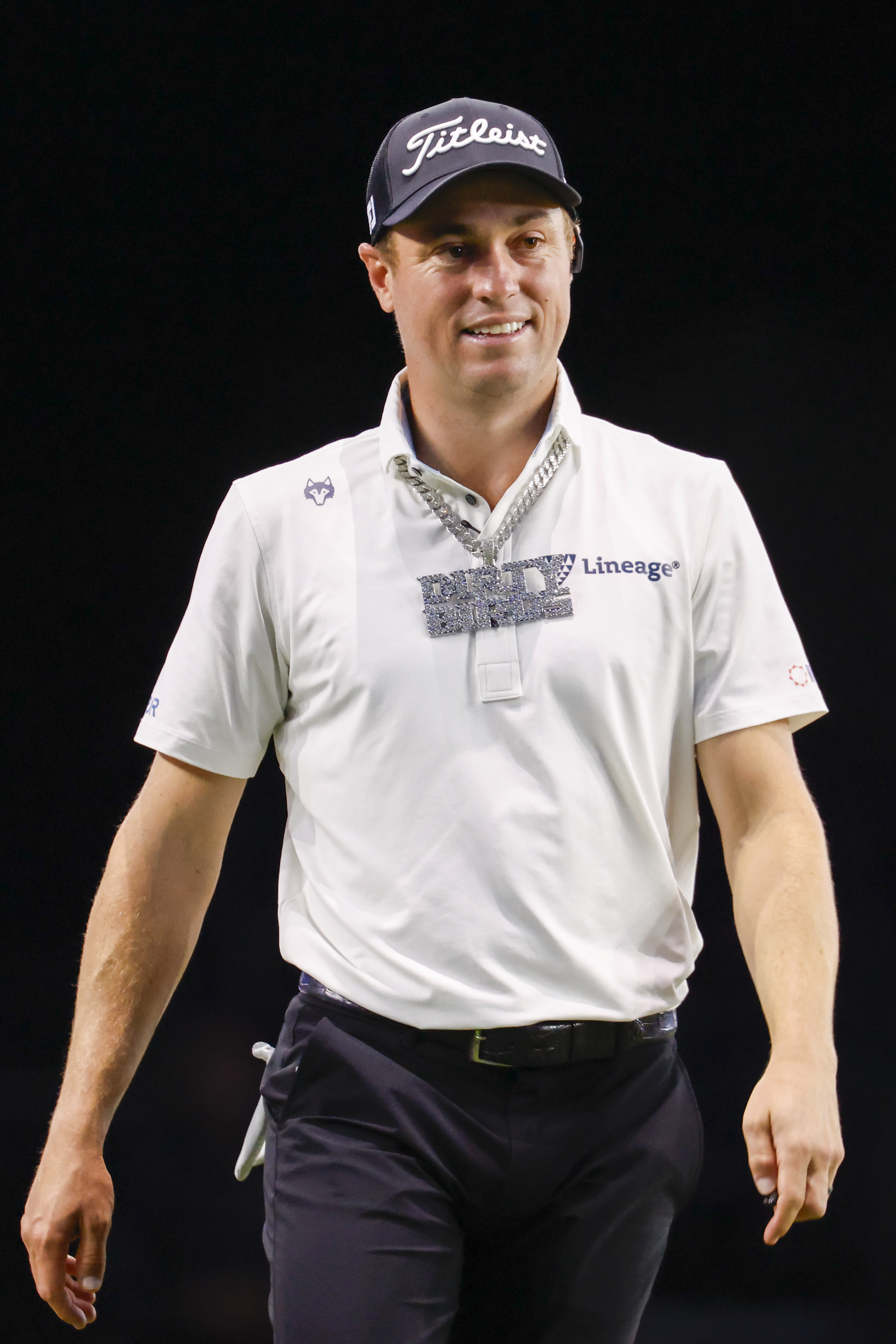 PALM BEACH GARDENS, FLORIDA - JANUARY 21: Justin Thomas of Atlanta Drive GC plays a shot on the sixth hole during their TGL presented by SoFi match at SoFi Center on January 21, 2025 in Palm Beach Gardens, Florida. (Photo by Cliff Hawkins/TGL/TGL Golf via Getty Images)