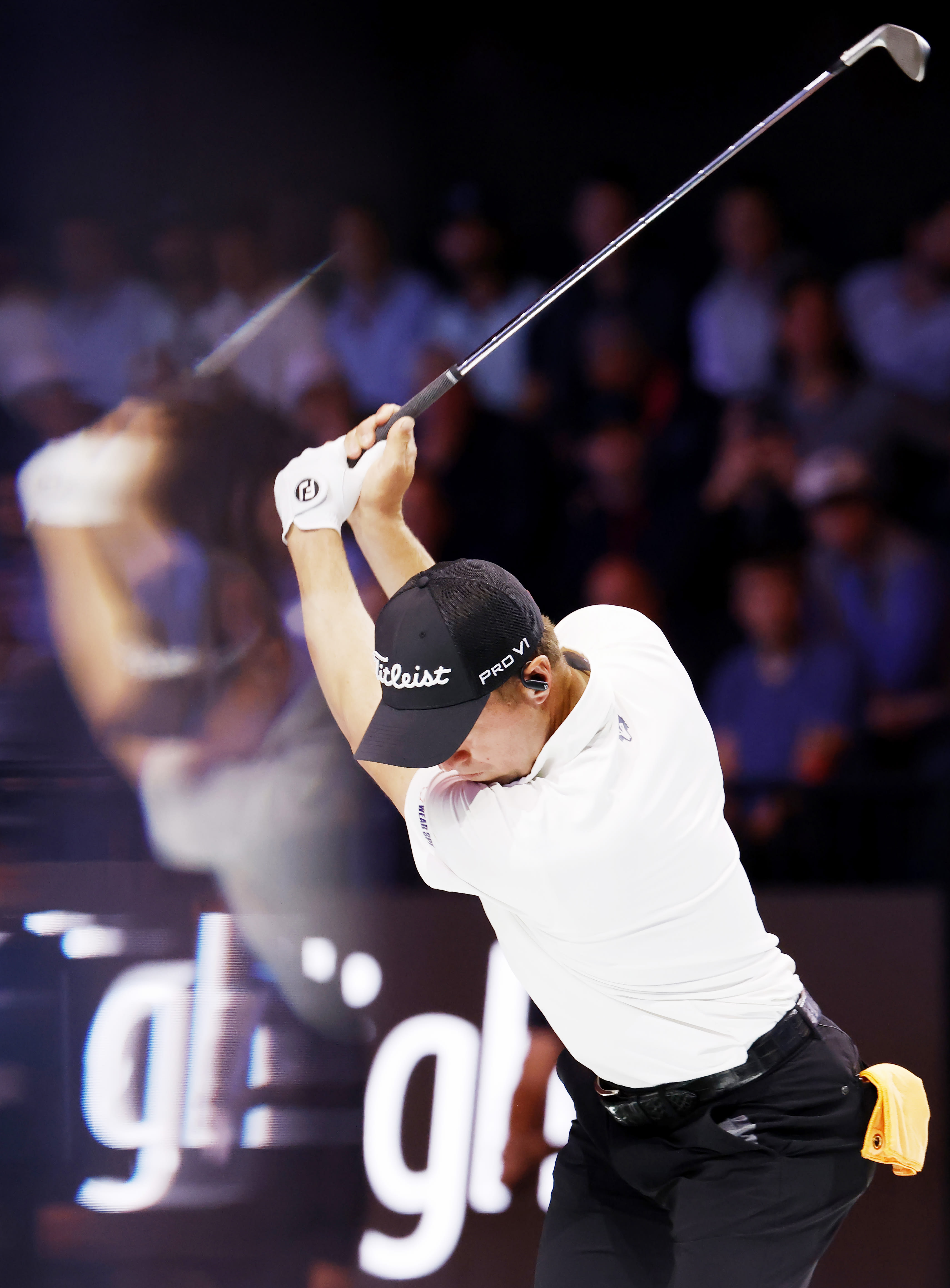 PALM BEACH GARDENS, FLORIDA - JANUARY 21: Justin Thomas of Atlanta Drive GC plays a shot on the sixth hole during their TGL presented by SoFi match at SoFi Center on January 21, 2025 in Palm Beach Gardens, Florida. (Photo by Cliff Hawkins/TGL/TGL Golf via Getty Images)