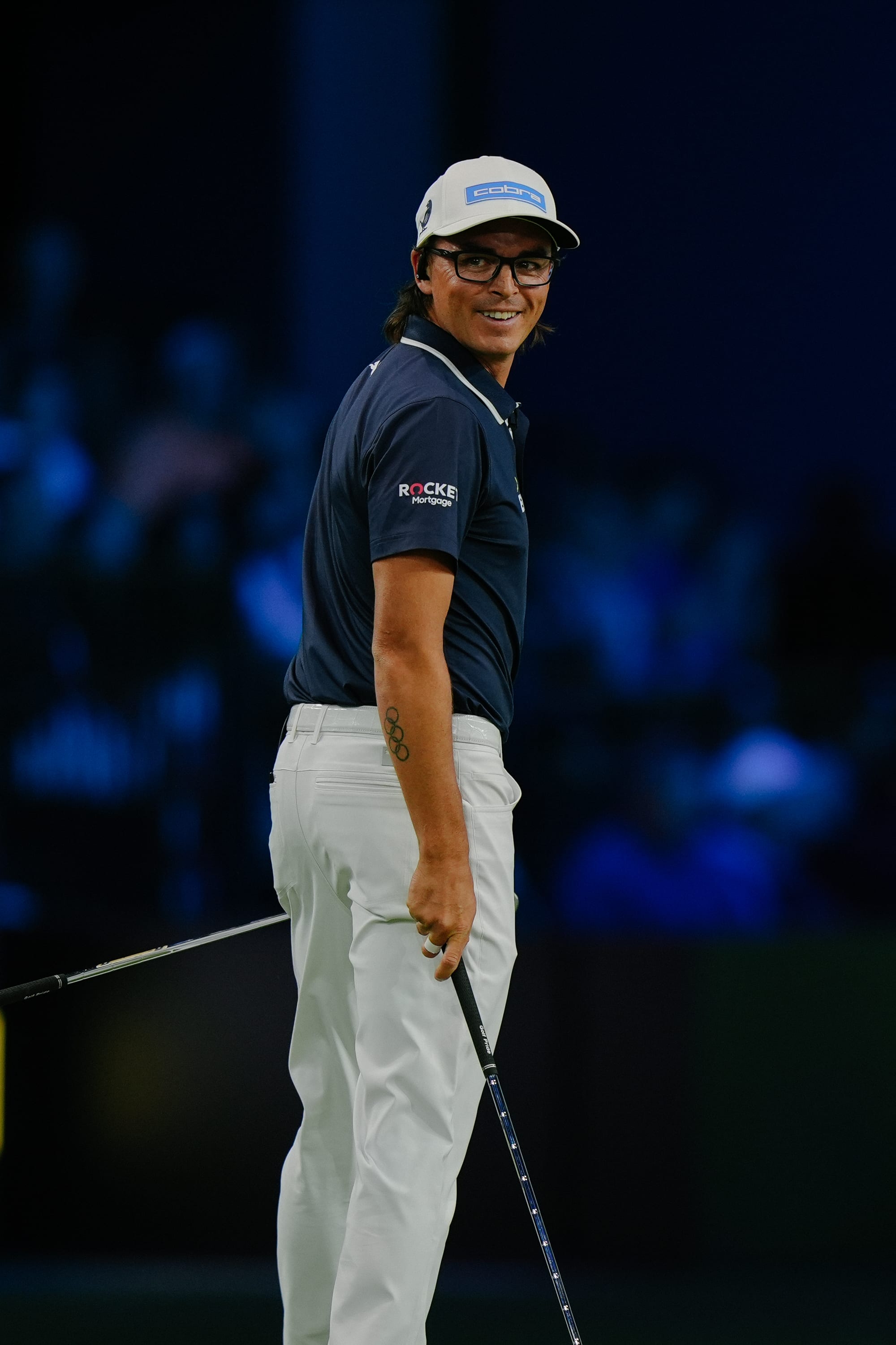PALM BEACH GARDENS, FLORIDA - JANUARY 07: Rickie Fowler of New York Golf Club looks on from the third green during their TGL presented by SoFi match against The Bay Golf Club at SoFi Center on January 07, 2025 in Palm Beach Gardens, Florida. (Photo by Brennan Asplen/TGL/TGL Golf via Getty Images)