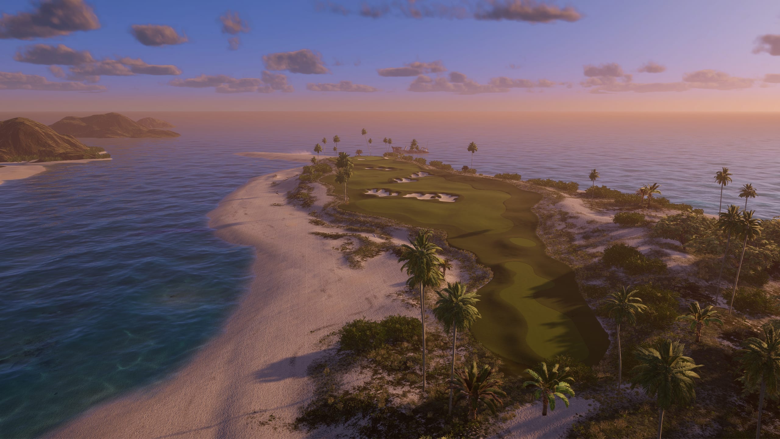 A view from above showing Plank from tee to green. 