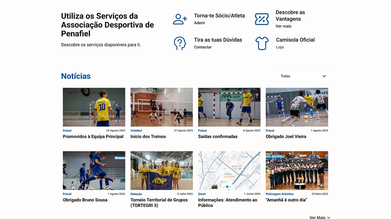 Interface de gestão de eventos no website da AD Penafiel