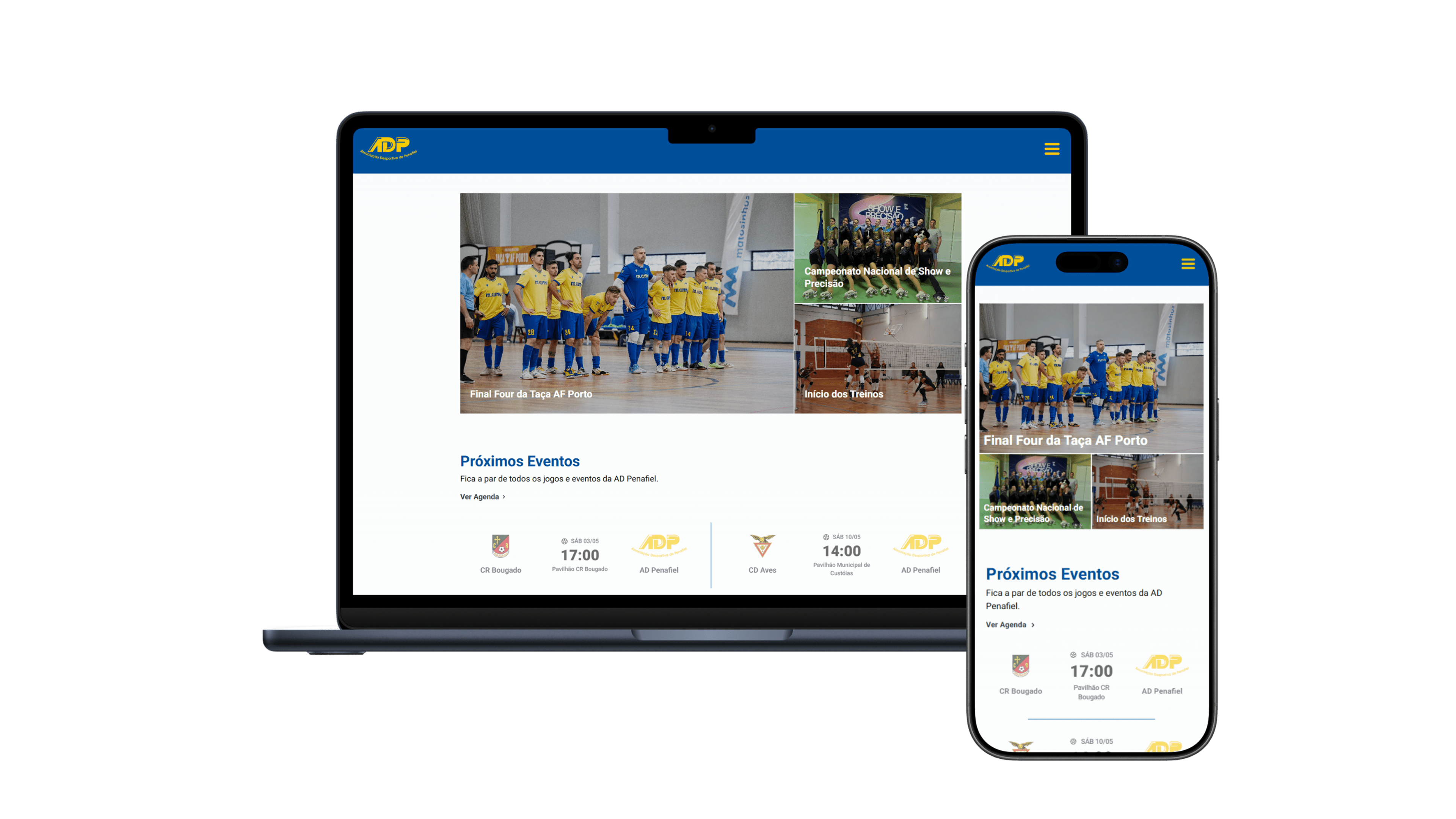 Website da AD Penafiel adaptado a dispositivos móveis e desktop