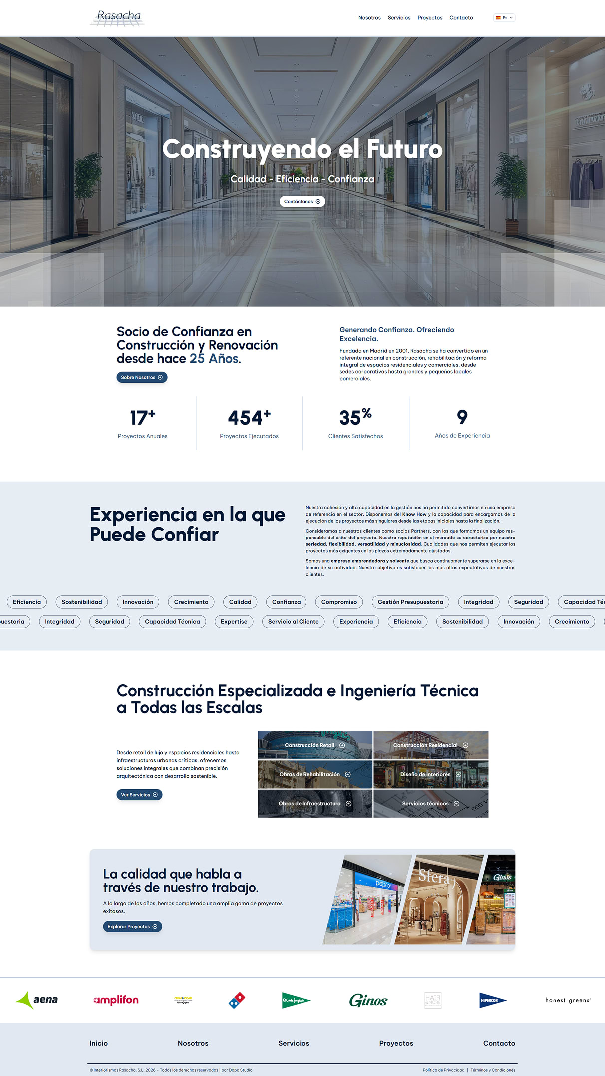 Website da Rasacha adaptado a dispositivos móveis e desktop