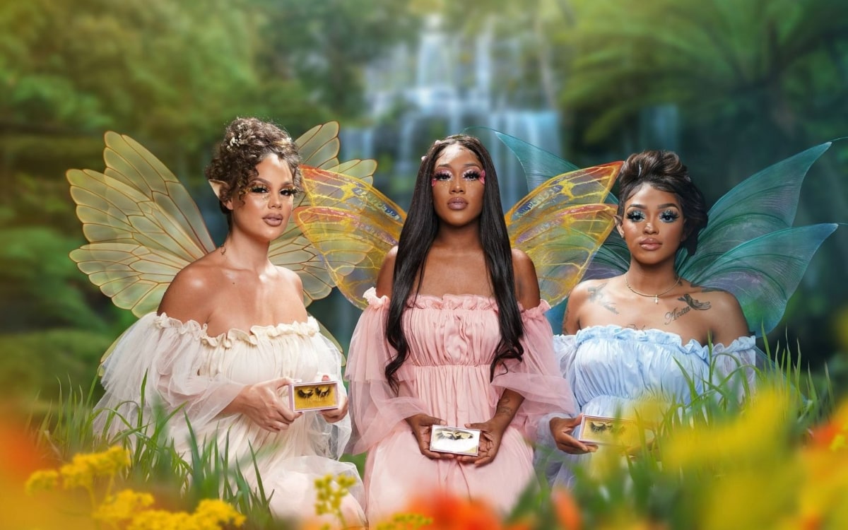 Fairy tea party at waterfall — fantasy fine art composite