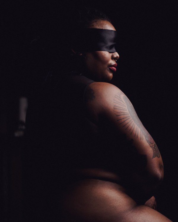 Artistic silhouette with blindfold — fine art boudoir