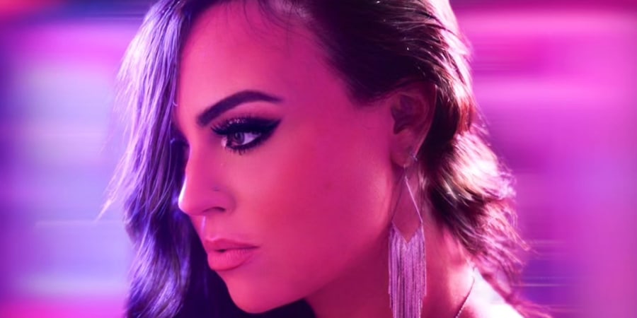 Pink neon editorial profile portrait