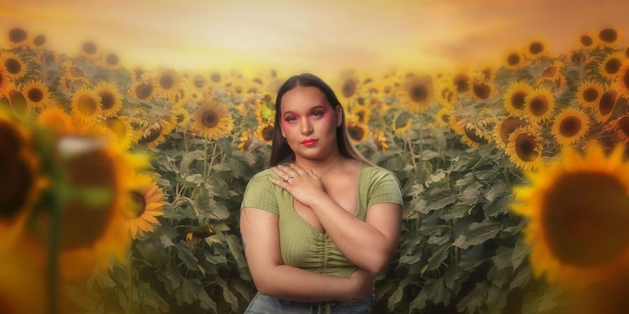 Girl in sunflower field — fine art fantasy