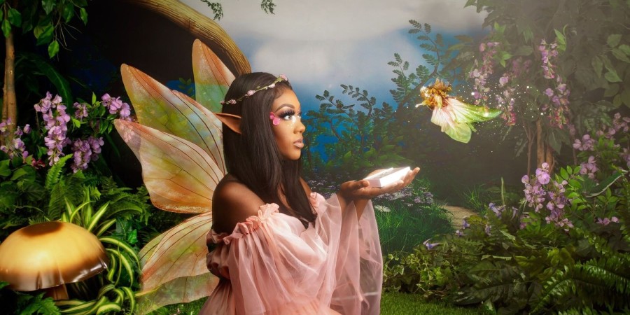 Fairy in pink tulle with fireflies — fine art fantasy