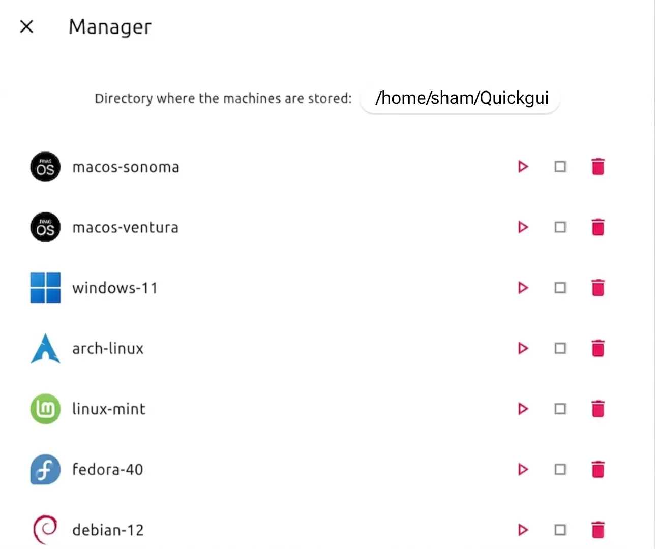 Quicgui manager screen