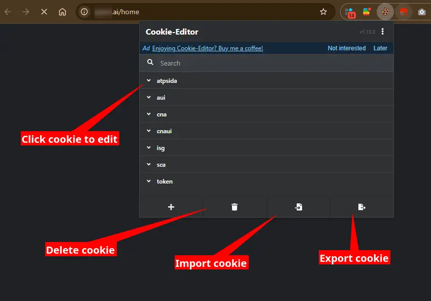 Cookie-editor screenshot A screenshot of Cookie-editor