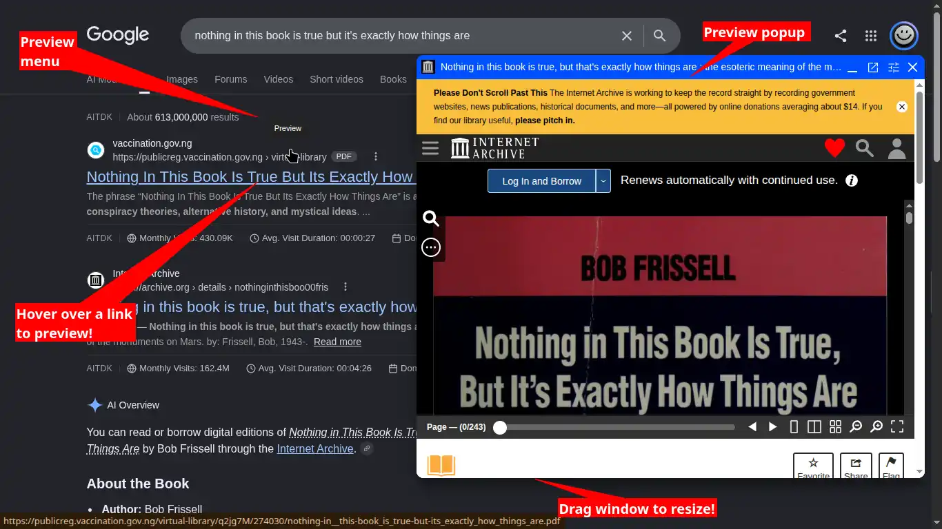 A screenshot of Search & Link preview A screenshot of Search & Link preview