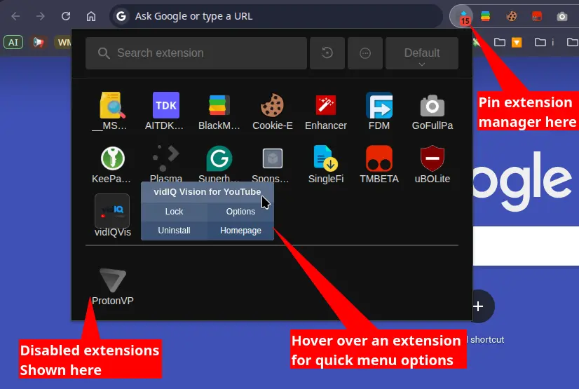 A screenshot of Extension Manager A screenshot of Extension Manager