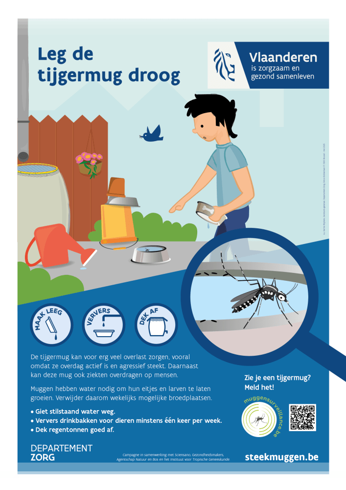 Affiche Leg de tijgermug droog. Verwijder mogelijke broedplaatsen.