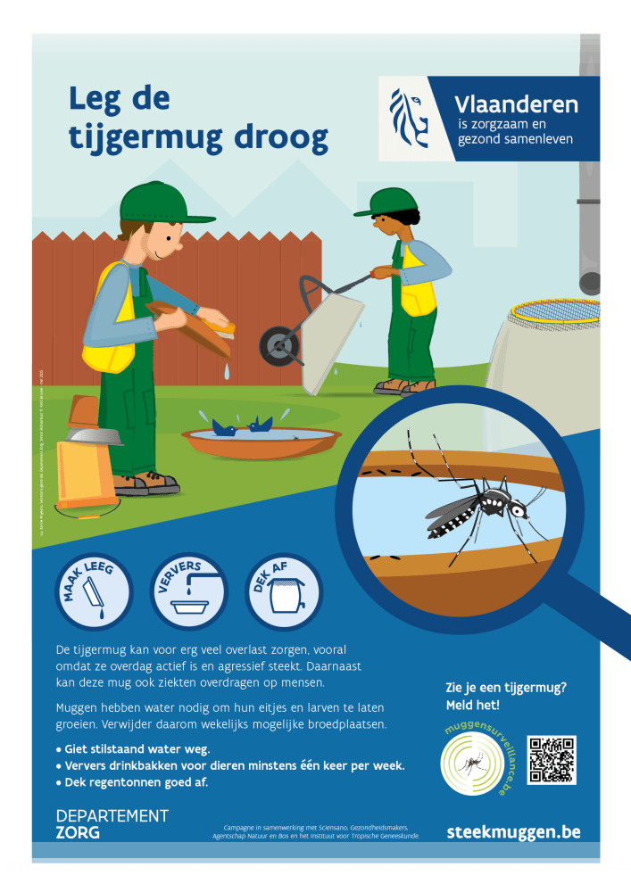 Affiche Leg de tijgermug droog. Groendiensten en volkstuintjes.