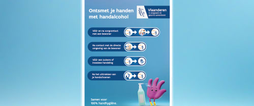 Affiche handen ontsmetten met handalcohol