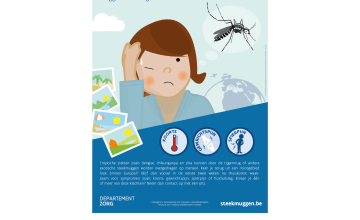 Affiche Op reis geweest? Wees alert voor symptomen van muggenoverdraagbare ziekten.