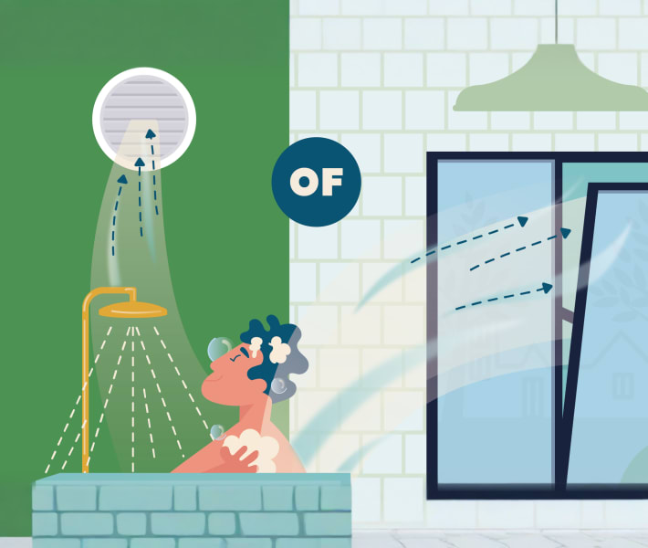 Zet bij het douchen of baden het ventilatiesysteem aan of zet het raam open