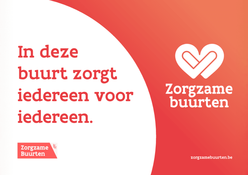 raamaffiche zorgzame buurten met tekst: in deze buurt zorgt iedereen voor iedereen
