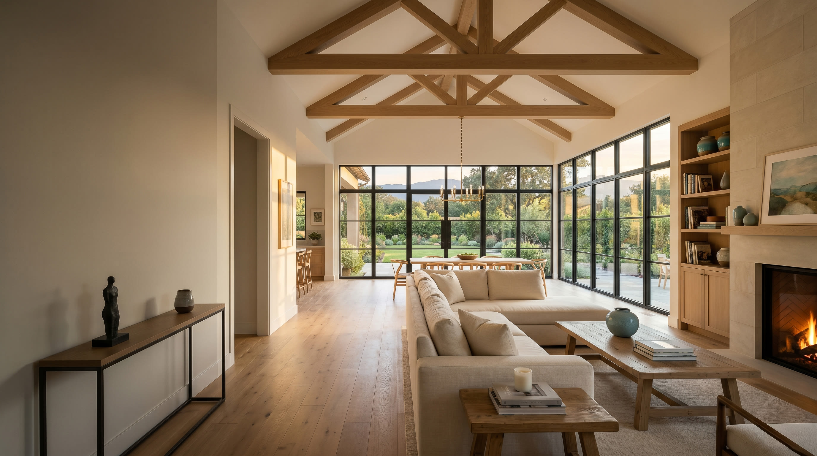 Seamless home addition with great room, vaulted ceiling and large windows matched to the existing house in Roseville CA