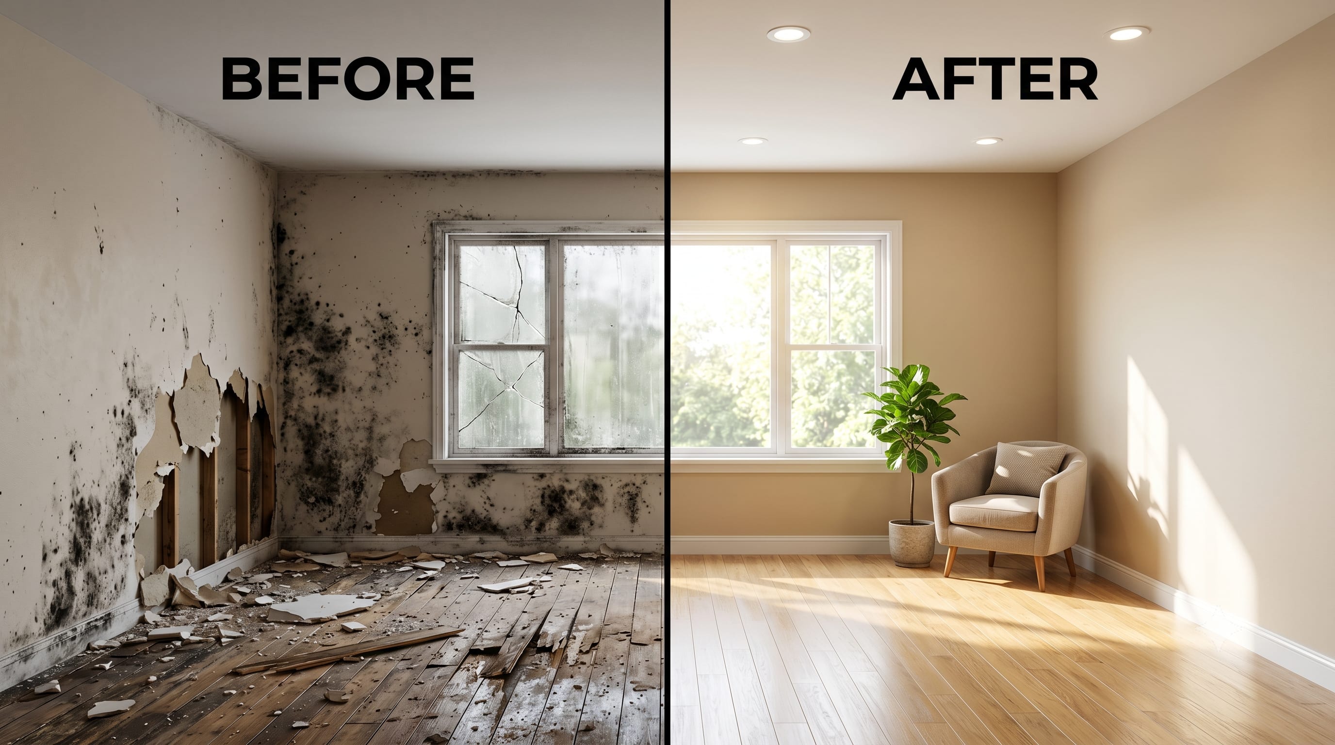 Home interior fully restored after water and storm damage by Altec Construction in Roseville CA