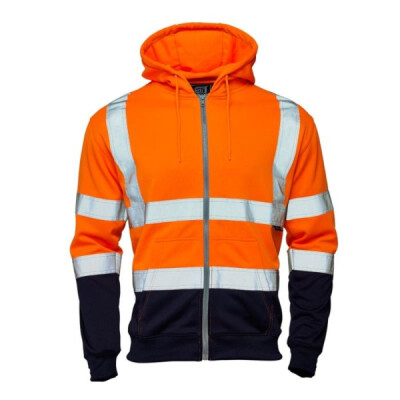 Supertouch Hi Vis 2-Tone Hooded Zipped Sweatshirt - Orange Navy