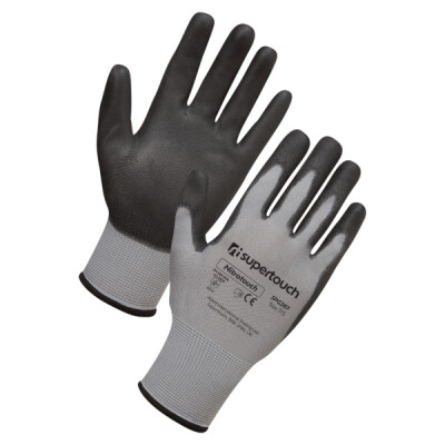 Supertouch Nitrotouch Polyester/Nitrile Work Gloves - Grey Black - 12 Pairs