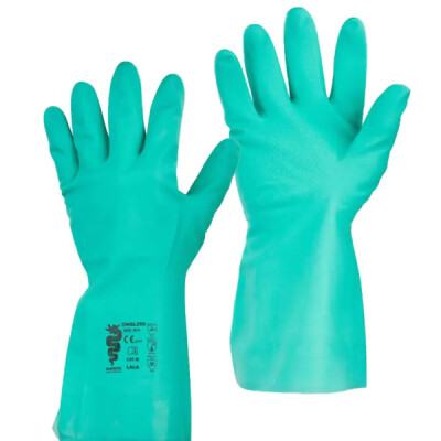 Warrior Nitrile Gauntlets Work Gloves 30cm Flock Lined - 120 Pairs - Green