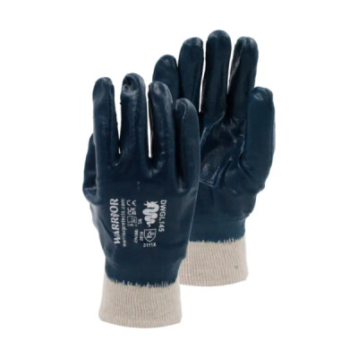 Warrior Nitrile Heavy Weight Fully Coated Knitwrist Work Gloves - 120 Pairs - Blue