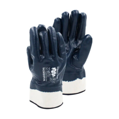 Warrior Nitrile Heavy Weight Fully Coated Safety Cuff Work Gloves - 120 Pairs - Blue