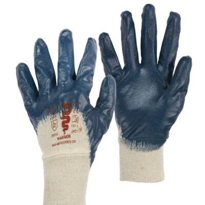 Warrior Nitrile Heavy Weight Half Coated Knitwrist Work Gloves - 120 Pairs - Blue