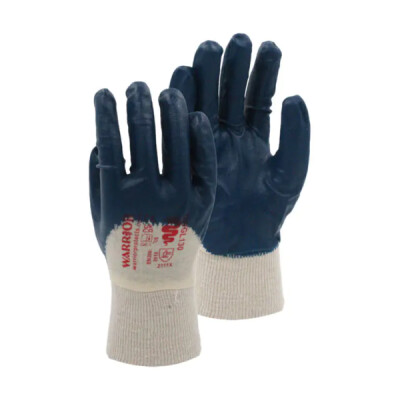 Warrior Nitrile Light Weight Half Coated Knitwrist Work Gloves - 120 Pairs - Blue