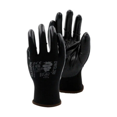 Warrior Nitrile Polyester Liner Work Gloves - 120 Pairs - Black