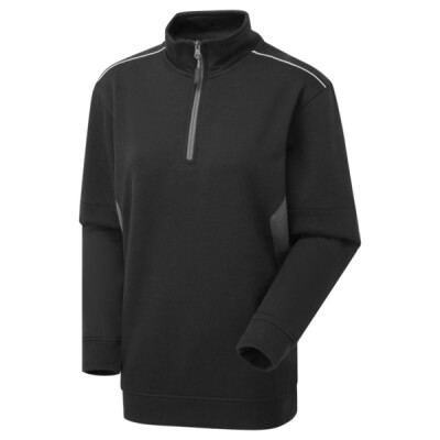 Supertouch System Eco Womens Quarter Zip Sweatshirt Work T-Shirt - Black Grey