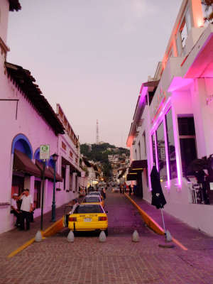 The lively streets of Puerto Vallarta at dusk