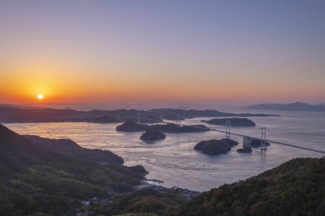 Sunset over Shimanami Kaido in Setouchi, Japan