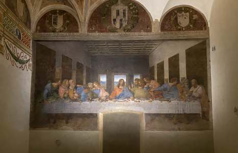 Mural painting The Last Supper by Leonardo da Vinci in the refectory of the Convent of Santa Maria delle Grazie
