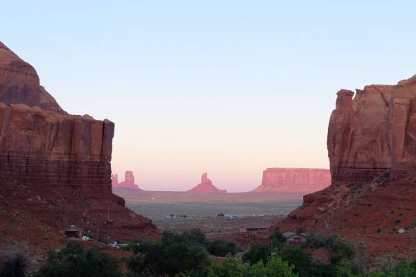 The view of Monument Valley from camp at dusk.
